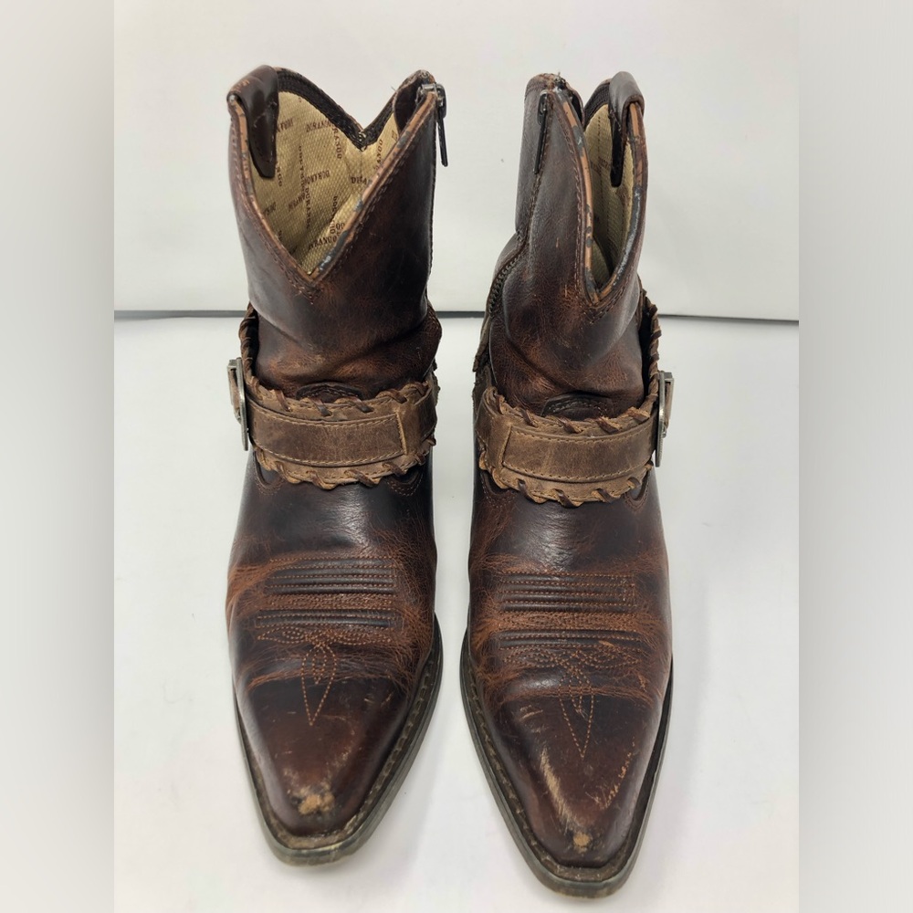 Durango Crush Brown Weathered Spur Strap 7” Demi Western Leather Boots